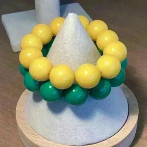 Vintage Stretch Big Beaded Bracelet Set Yellow and Green